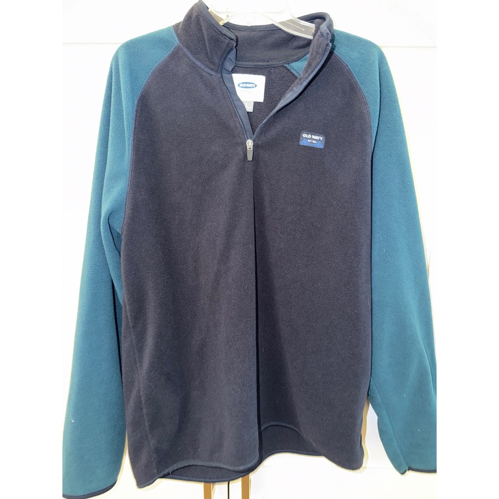 Old Navy Mens Quarter Zip Fleece Pullover Navy Blue Teal Colorblock Large